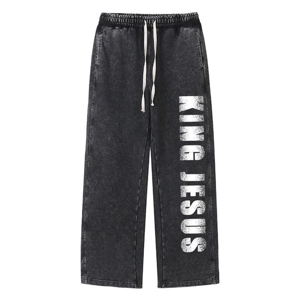 Christianartworkshop King Jesus Vintage Street Statement Washed Sweatpants - Schwarz - 2XL - image 0