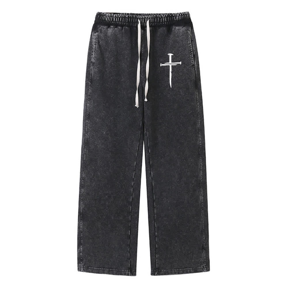 Christianartworkshop Vintage-Streetwear-Sweatpants mit Kreuzgrafik - Schwarz - 2XL - image 0