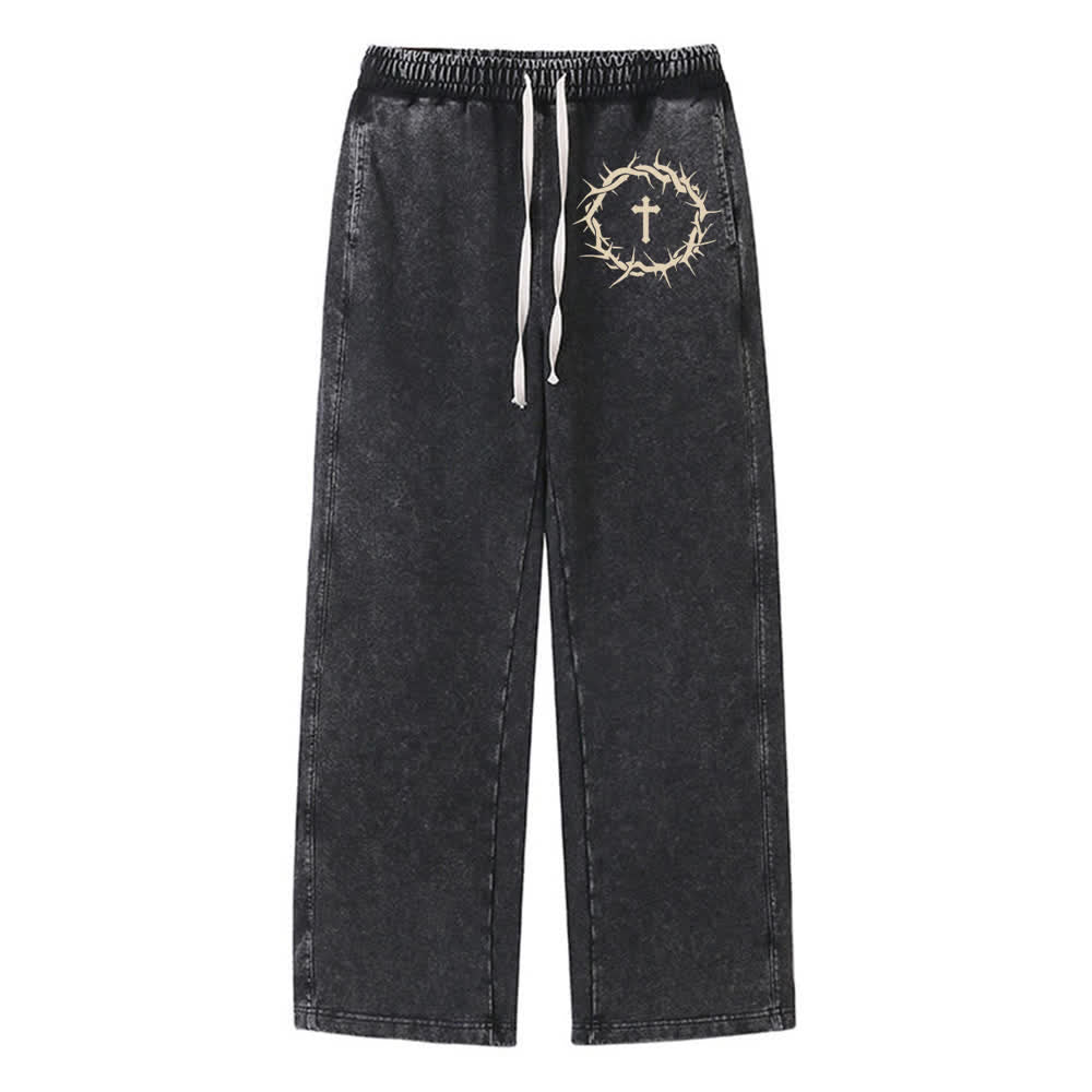 Christianartworkshop Thorn Cross Relaxed Fit Washed Sweatpants - Schwarz - 2XL - image 3