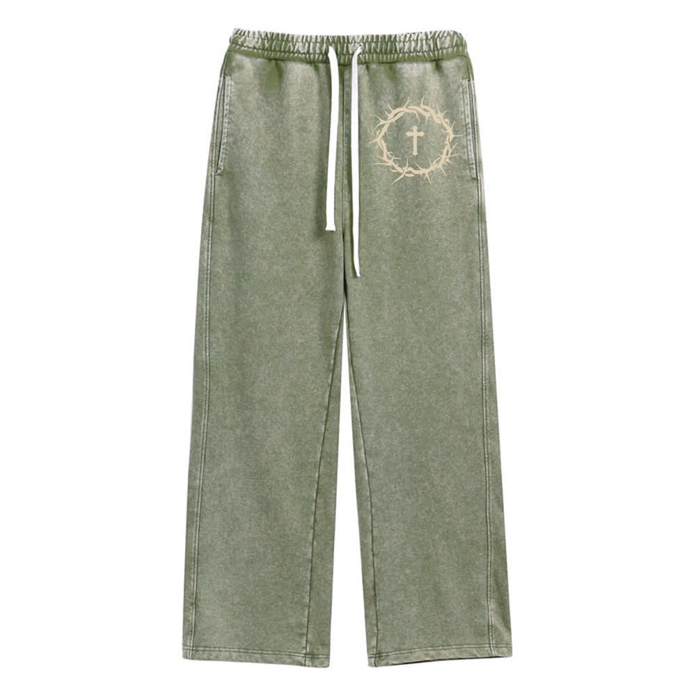 Christianartworkshop Thorn Cross Relaxed Fit Washed Sweatpants - Armeegrün - 2XL - image 6