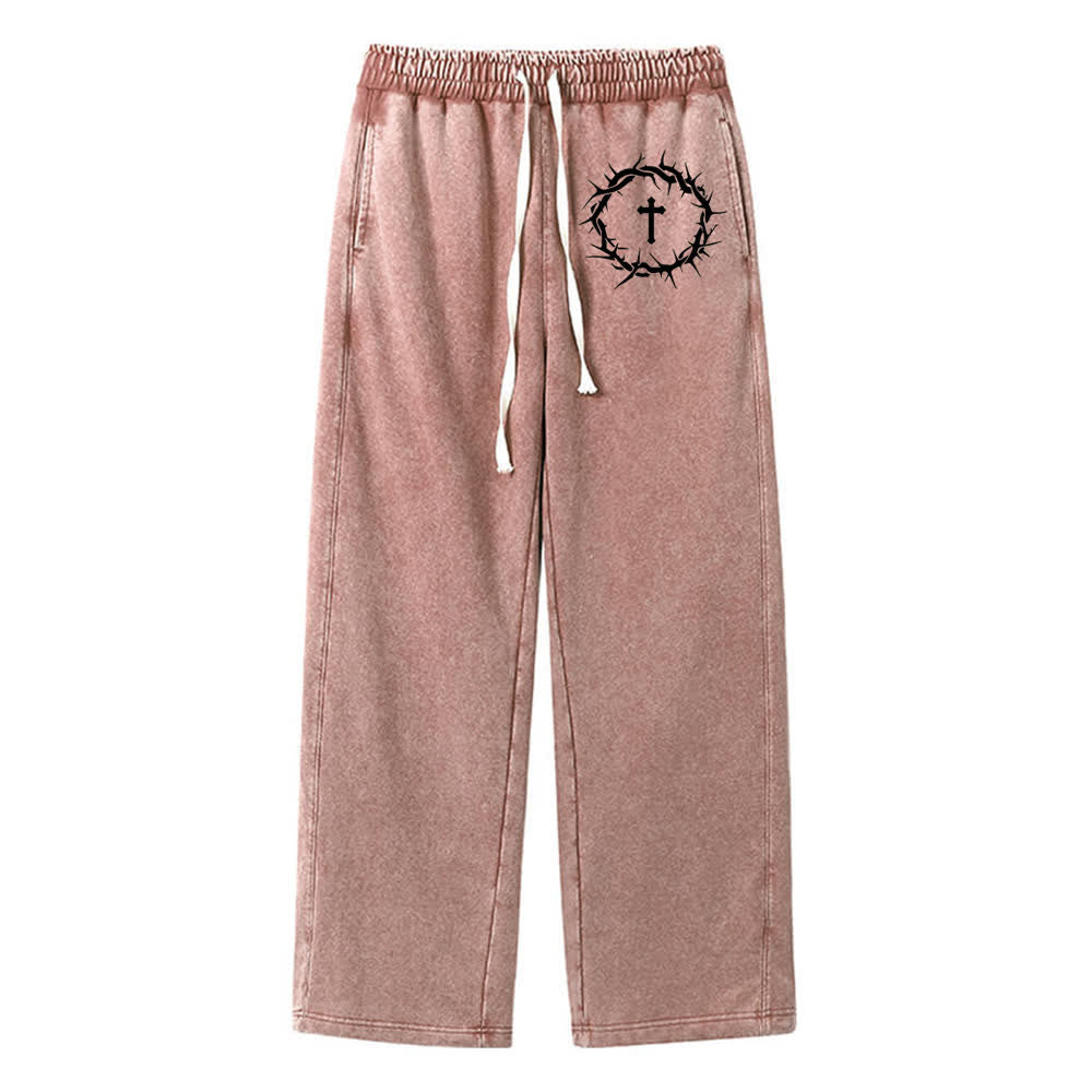 Christianartworkshop Thorn Cross Relaxed Fit Washed Sweatpants - Braun - 2XL - image 12