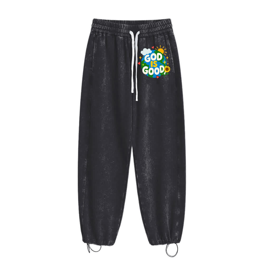 Christianartworkshop Gott ist gut Sonnenblumen-Aufdruck auf gewaschener Jogginghose - image 5