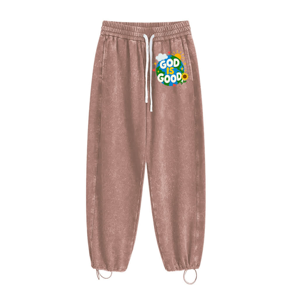 Christianartworkshop Gott ist gut Sonnenblumen-Aufdruck auf gewaschener Jogginghose - image 11