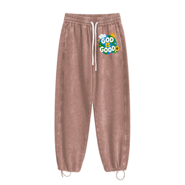 Christianartworkshop Gott ist gut Sonnenblumen-Aufdruck auf gewaschener Jogginghose - image 11