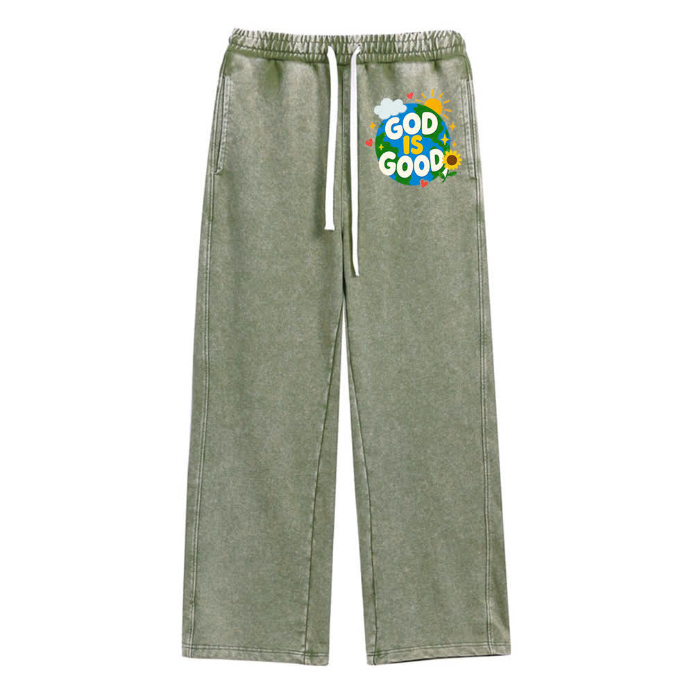 Christianartworkshop Gott ist gut Sonnenblumen-Aufdruck auf gewaschener Jogginghose - Armeegrün - 2XL - image 0