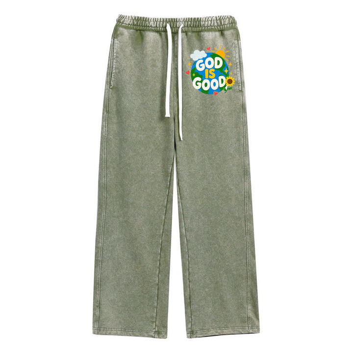 Christianartworkshop Gott ist gut Sonnenblumen-Aufdruck auf gewaschener Jogginghose - Armeegrün - 2XL - image 0