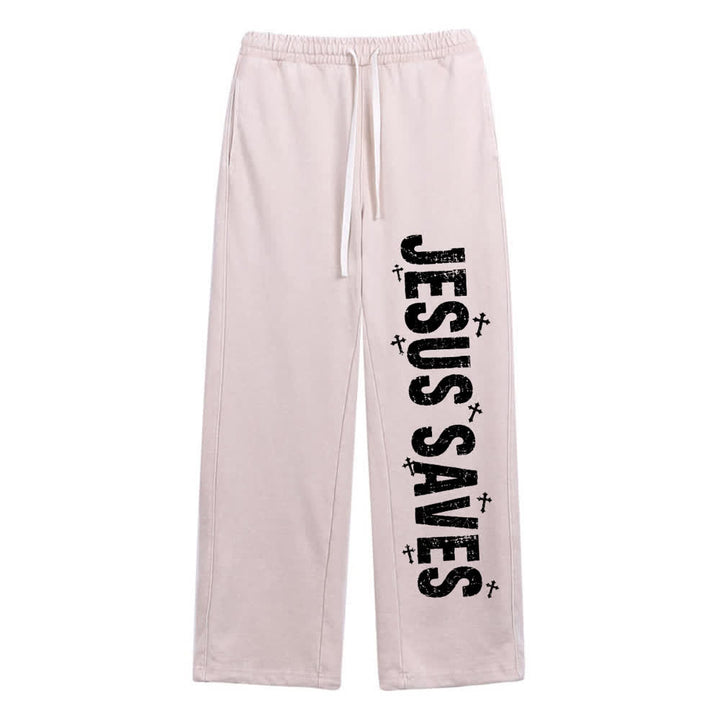 Christianartworkshop Jesus rettet – Ausgewaschene Jogginghose mit Used-Look und Aufdruck - image 6