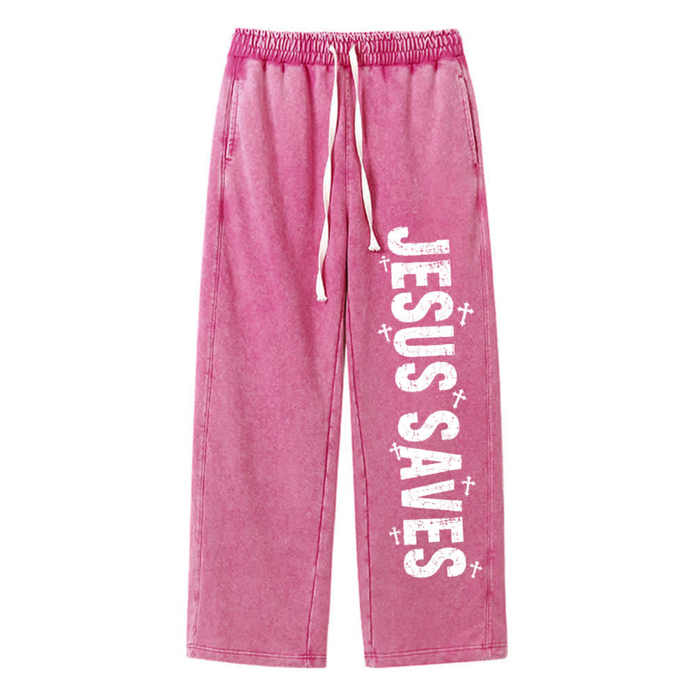 Christianartworkshop Jesus rettet – Ausgewaschene Jogginghose mit Used-Look und Aufdruck - Rose - 2XL - image 0