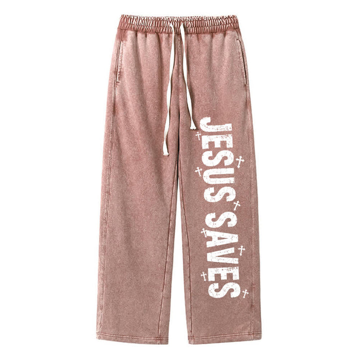 Christianartworkshop Jesus rettet – Ausgewaschene Jogginghose mit Used-Look und Aufdruck - image 15