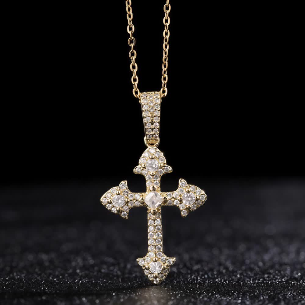 Christianartworkshop Funkelnde Kreuzanhänger-Halskette mit Pavé-Fassung: Zeichen göttlichen Schutzes - Golden - image 0