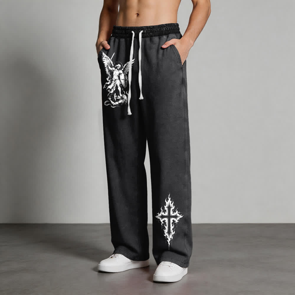 Christianartworkshop St. Michael Erzengel Flammenkreuz Vintage Street Washed Sweatpants - image 1