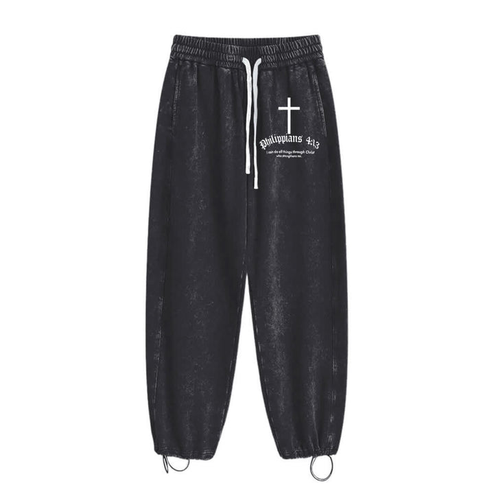 Christianartworkshop Philipper 4:13 Kreuz Mineral gewaschene Jogginghose - Schwarz - 2XL - image 5