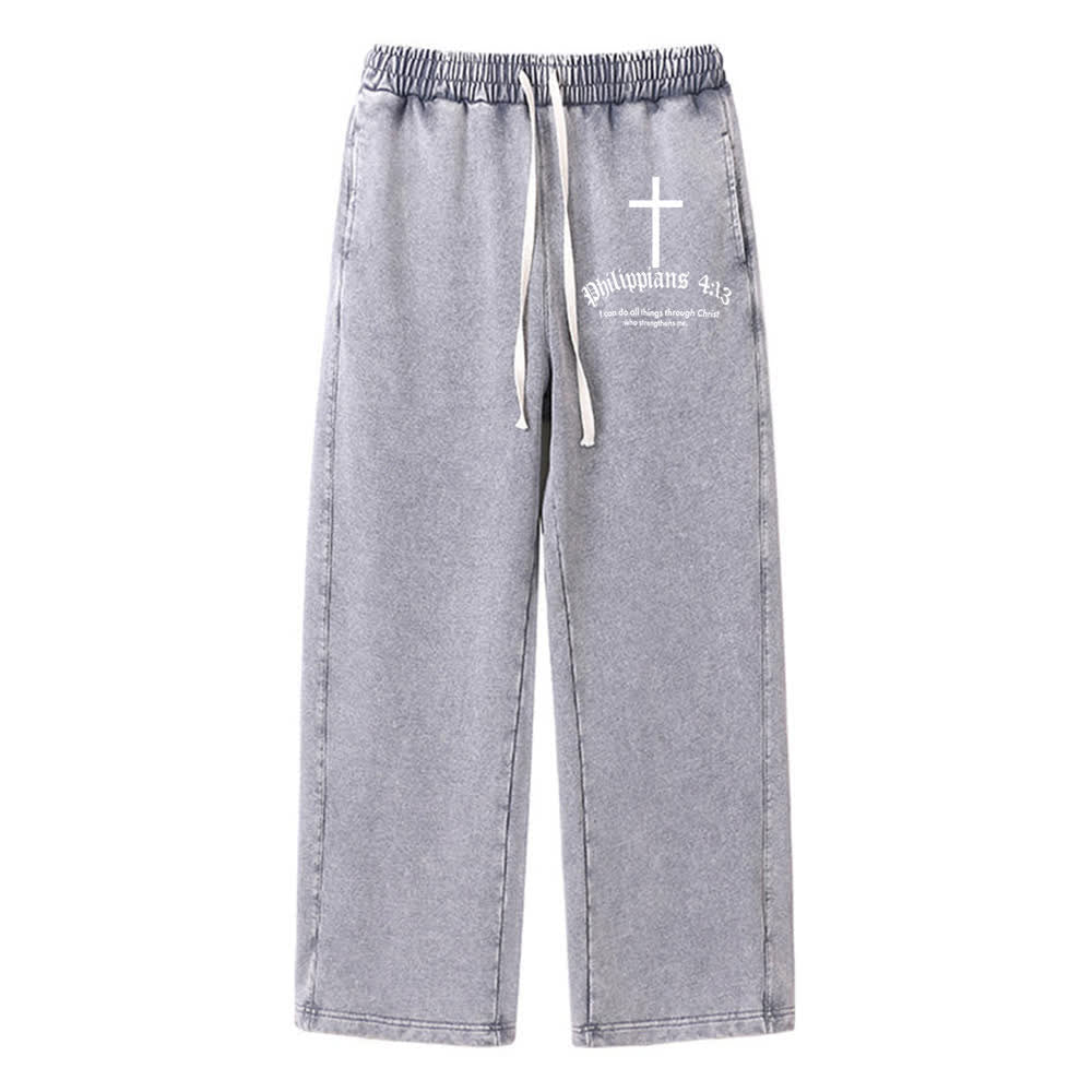 Christianartworkshop Philipper 4:13 Kreuz Mineral gewaschene Jogginghose - Grau - 2XL - image 9