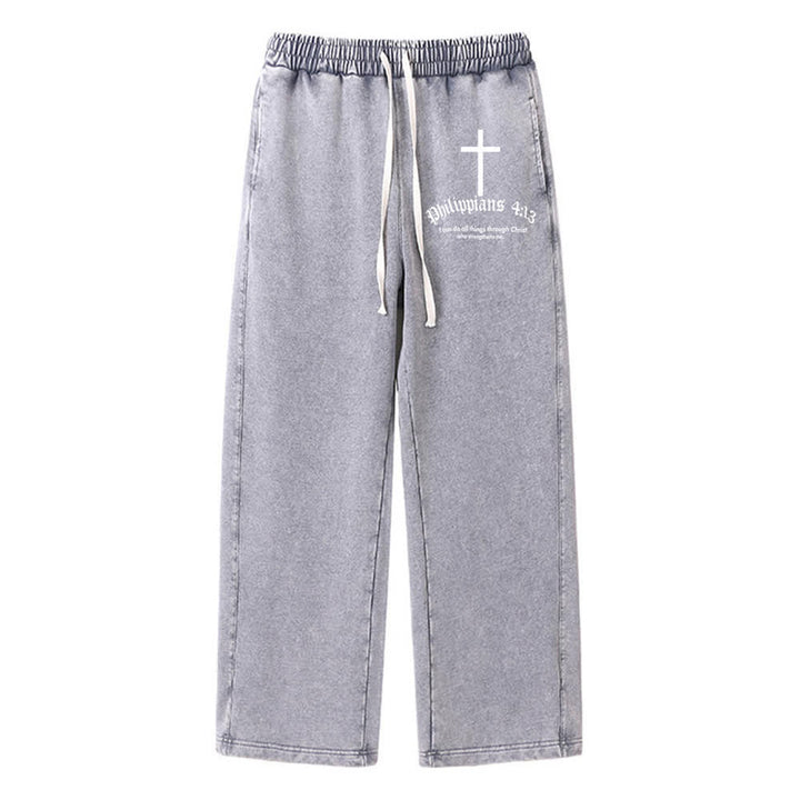Christianartworkshop Philipper 4:13 Kreuz Mineral gewaschene Jogginghose - Grau - 2XL - image 9