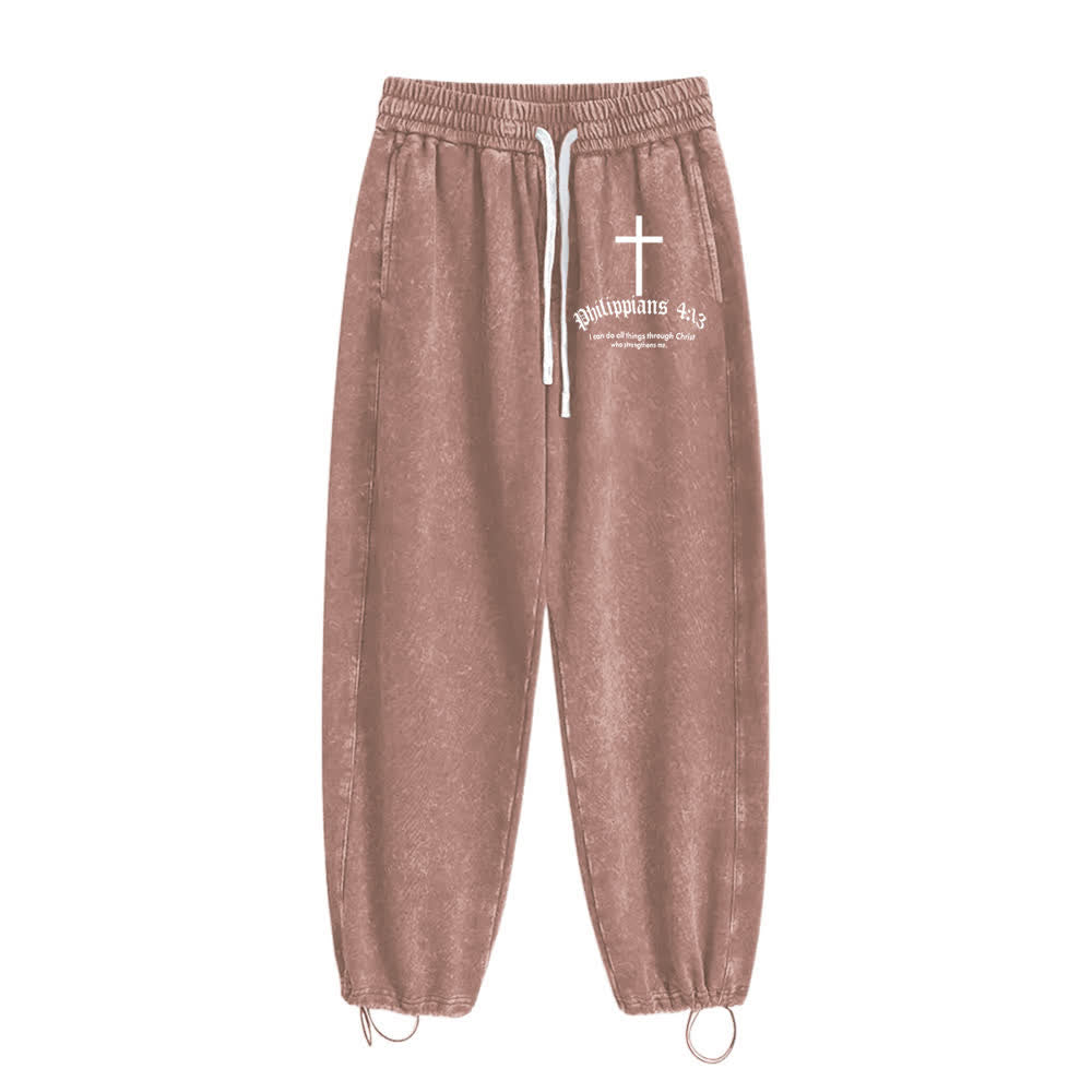 Christianartworkshop Philipper 4:13 Kreuz Mineral gewaschene Jogginghose - Braun - 2XL - image 2