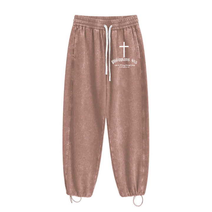Christianartworkshop Philipper 4:13 Kreuz Mineral gewaschene Jogginghose - Braun - 2XL - image 2