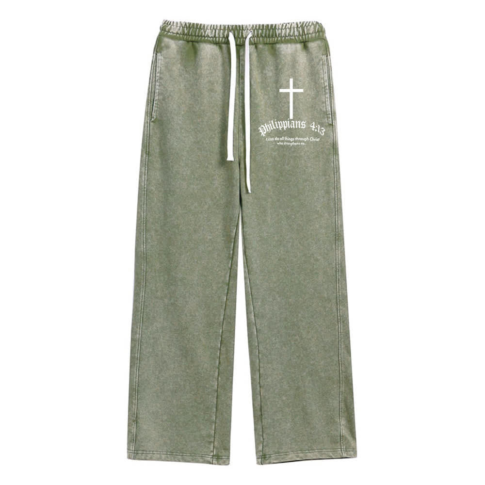 Christianartworkshop Philipper 4:13 Kreuz Mineral gewaschene Jogginghose - Armeegrün - 2XL - image 15
