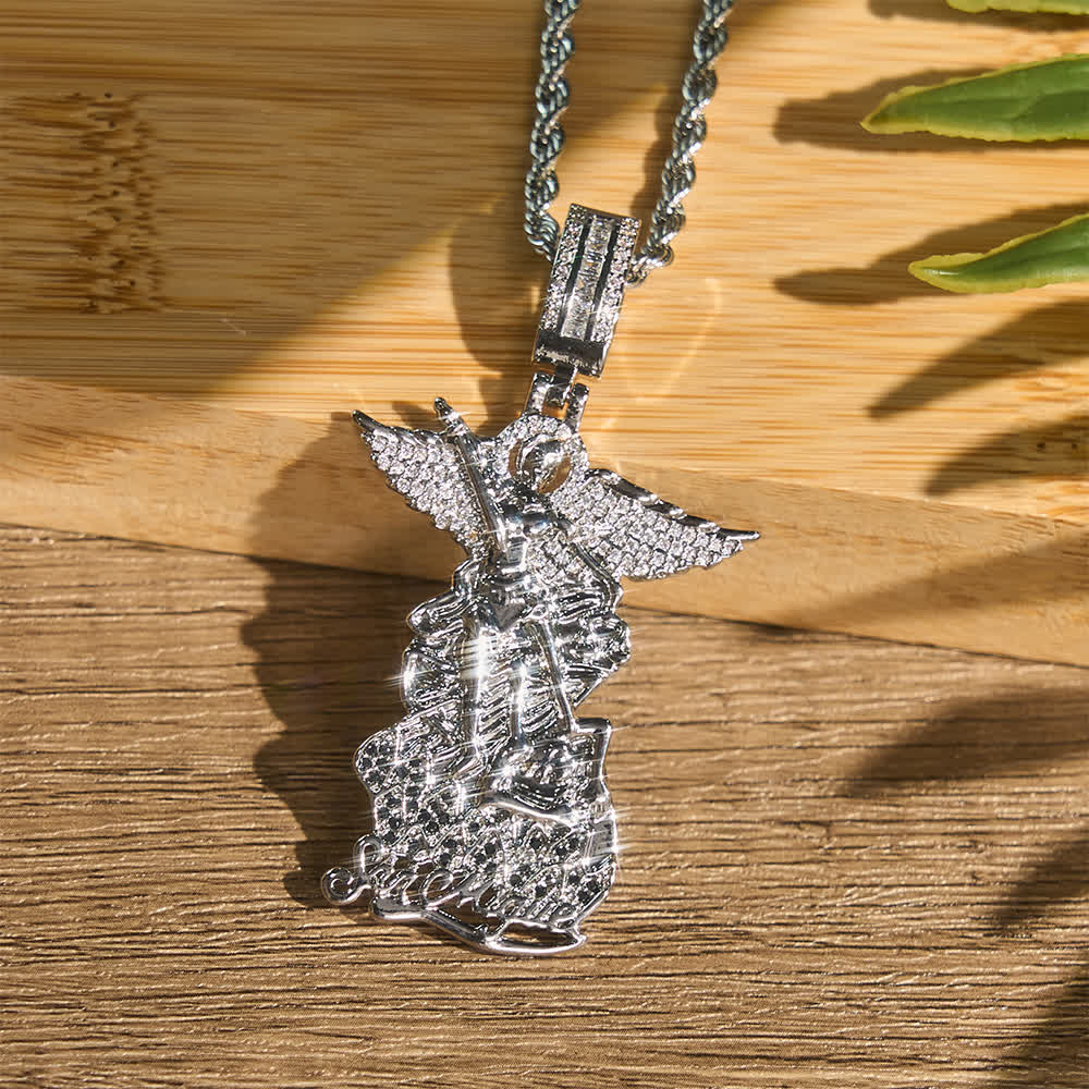 Christianartworkshop Aufwendig verzierte Halskette mit St.-Michael-Anhänger: Symbol des edlen göttlichen Triumphs - Silber - image 0