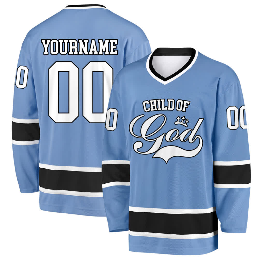 Christianartworkshop Kind Gottes – Glaubensbekenntnis aufgedrucktes Hockeytrikot mit Namen und Nummer – Personalisiertes Hockeytrikot - Himmelblau - 5XL - Name & Nummer personalisiert - image 25
