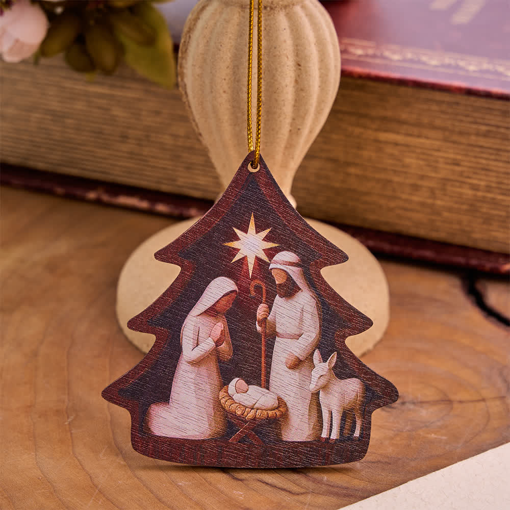 Christianartworkshop Baumförmiger hölzerner Hängeschmuck mit Darstellung der Heiligen Familie - Weiß - image 1