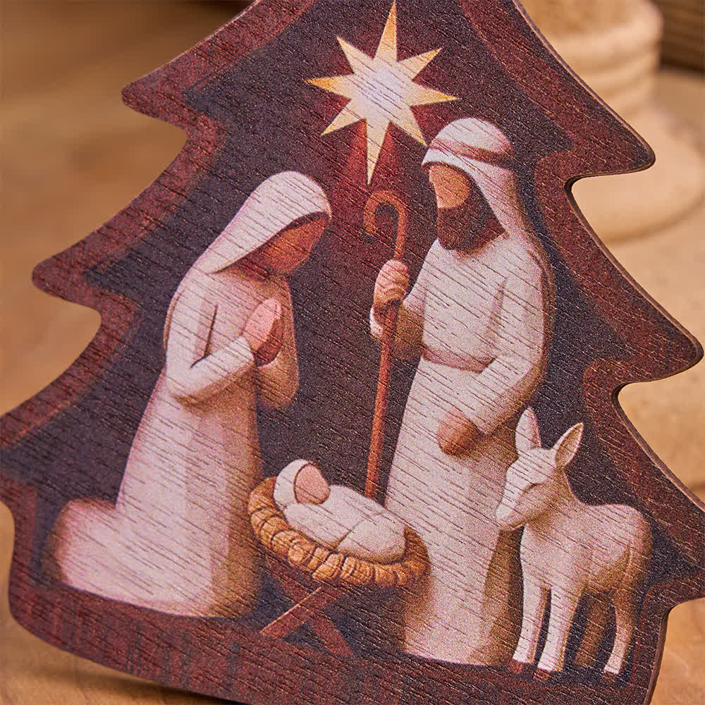 Christianartworkshop Baumförmiger hölzerner Hängeschmuck mit Darstellung der Heiligen Familie - image 3