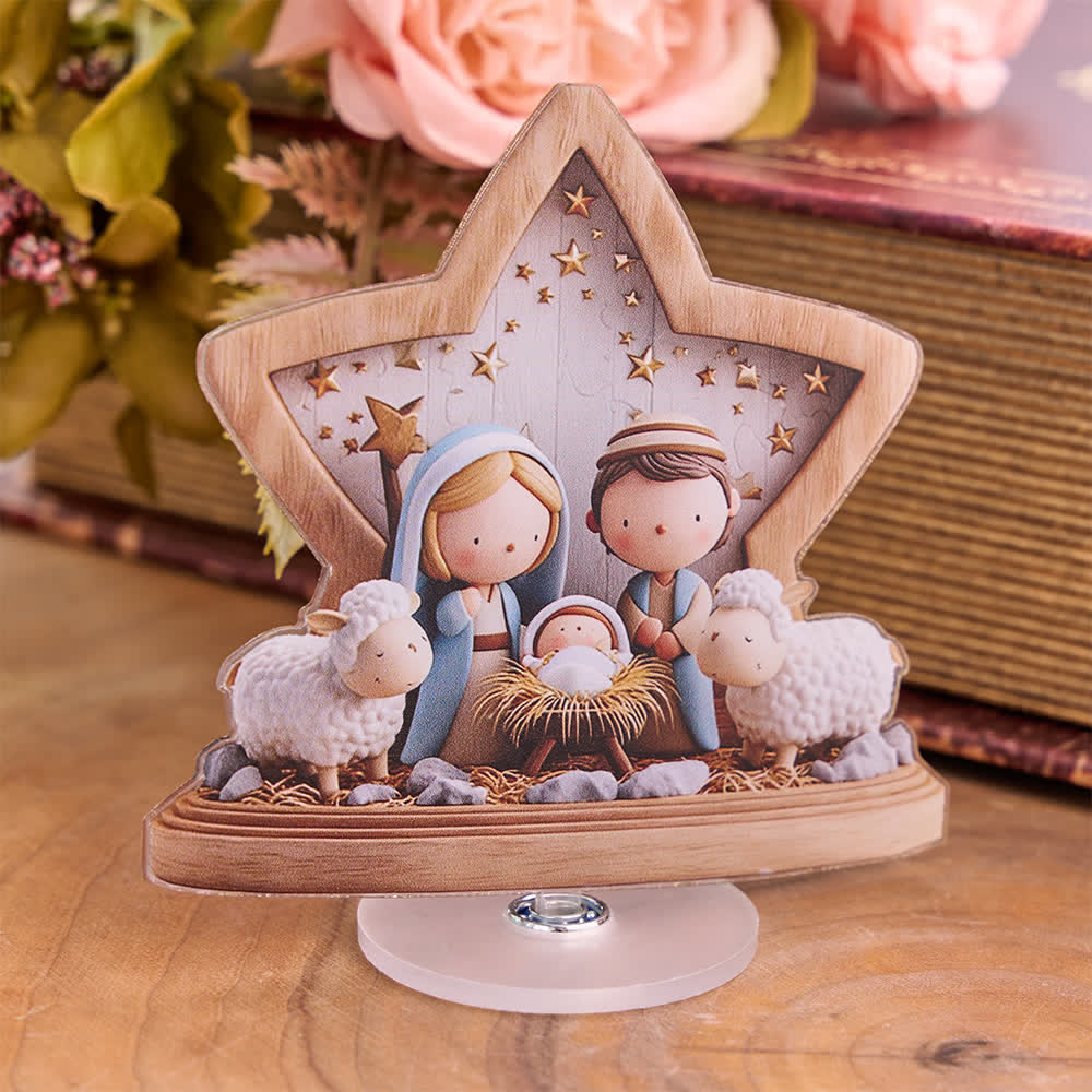 Christianartworkshop Krippenfigur aus Acryl im Cartoon-Stil für den Schreibtisch - Heilige Familie - image 0