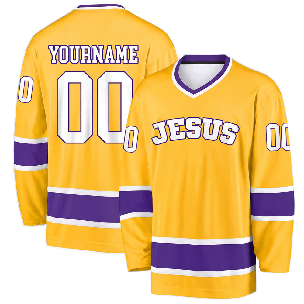 Christianartworkshop Auffälliges Jesus-Glaubensbekenntnis, Name und Nummer auf individuellem Hockeytrikot - Gelb - 5XL - Name & Nummer personalisiert - image 10
