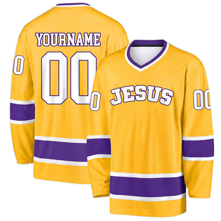 Christianartworkshop Auffälliges Jesus-Glaubensbekenntnis, Name und Nummer auf individuellem Hockeytrikot - Gelb - 5XL - Name & Nummer personalisiert - image 10