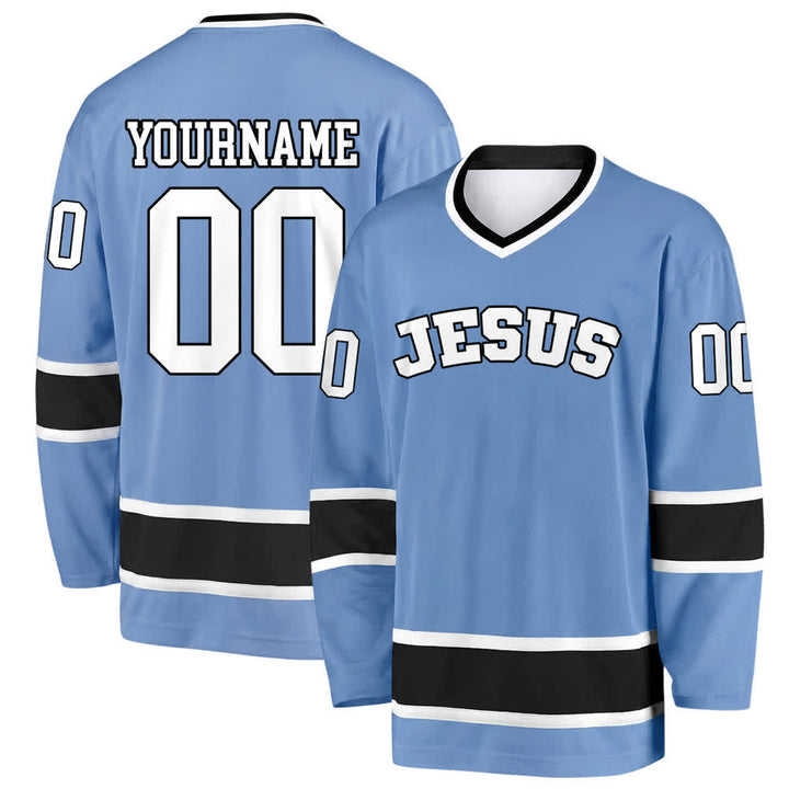 Christianartworkshop Auffälliges Jesus-Glaubensbekenntnis, Name und Nummer auf individuellem Hockeytrikot - Himmelblau - 5XL - Name & Nummer personalisiert - image 15