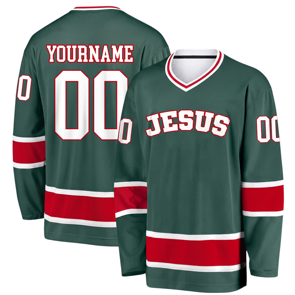 Christianartworkshop Auffälliges Jesus-Glaubensbekenntnis, Name und Nummer auf individuellem Hockeytrikot - Armeegrün - 5XL - Name & Nummer personalisiert - image 20