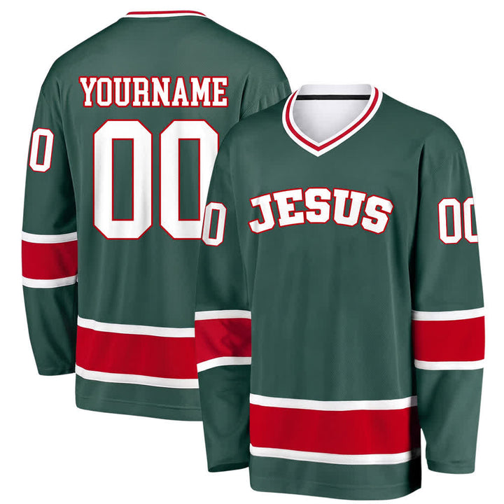 Christianartworkshop Auffälliges Jesus-Glaubensbekenntnis, Name und Nummer auf individuellem Hockeytrikot - Armeegrün - 5XL - Name & Nummer personalisiert - image 20