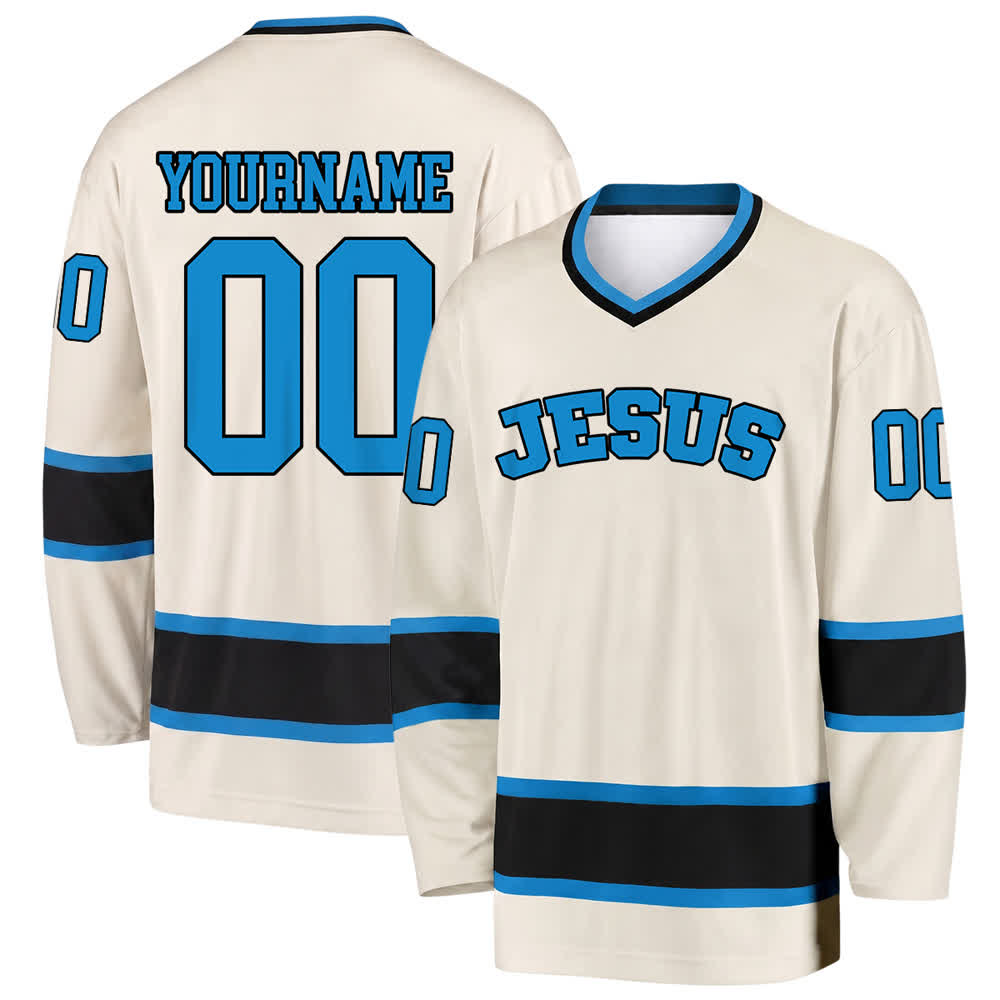 Christianartworkshop Auffälliges Jesus-Glaubensbekenntnis, Name und Nummer auf individuellem Hockeytrikot - Beige - 5XL - Name & Nummer personalisiert - image 25