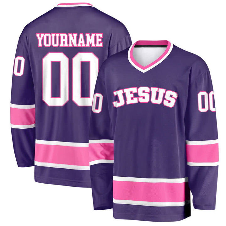 Christianartworkshop Auffälliges Jesus-Glaubensbekenntnis, Name und Nummer auf individuellem Hockeytrikot - Lila - 5XL - Name & Nummer personalisiert - image 30