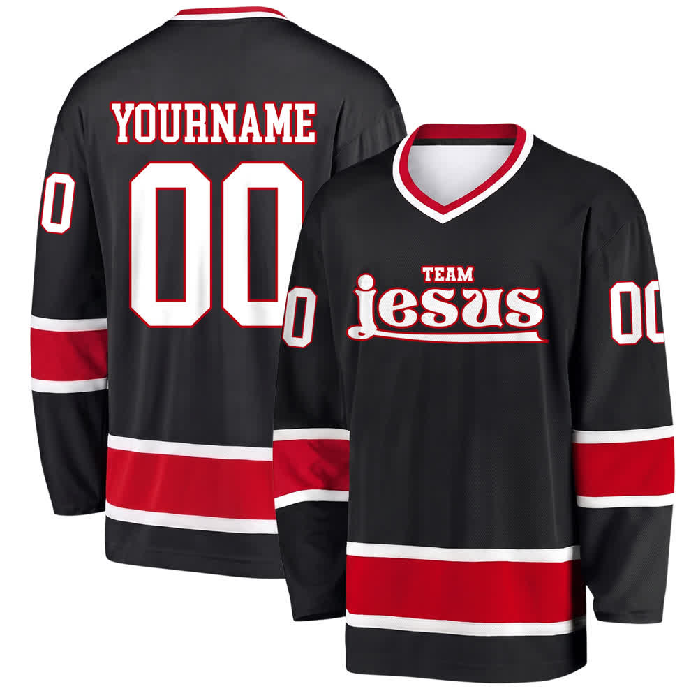 Christianartworkshop Team Jesus Faith Motif Name & Number Customized Hockey Jersey - Schwarz - 5XL - Name & Nummer personalisiert - image 10