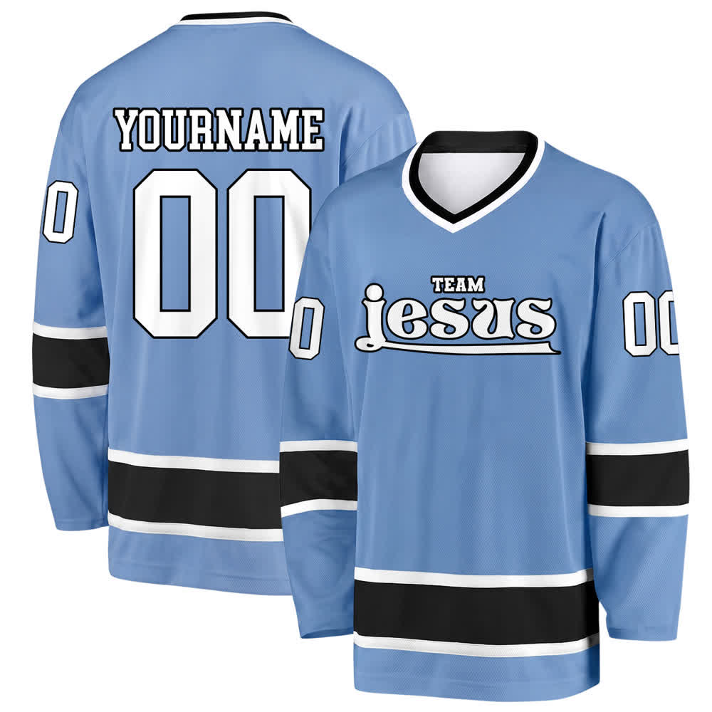 Christianartworkshop Team Jesus Faith Motif Name & Number Customized Hockey Jersey - Himmelblau - 5XL - Name & Nummer personalisiert - image 0