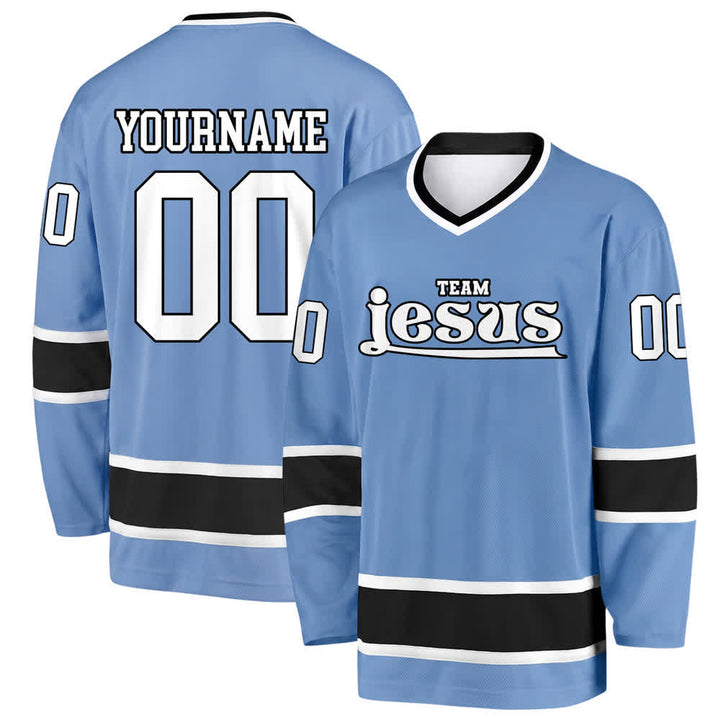 Christianartworkshop Team Jesus Faith Motif Name & Number Customized Hockey Jersey - Himmelblau - 5XL - Name & Nummer personalisiert - image 0