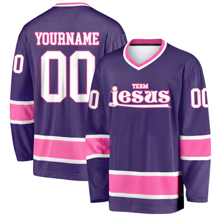 Christianartworkshop Team Jesus Faith Motif Name & Number Customized Hockey Jersey - Lila - 5XL - Name & Nummer personalisiert - image 30