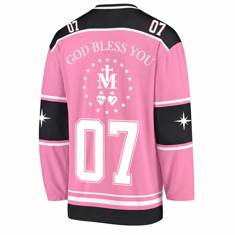 Christianartworkshop Pinkfarbenes Madonna-Star-Langarm-Hockeytrikot - image 2