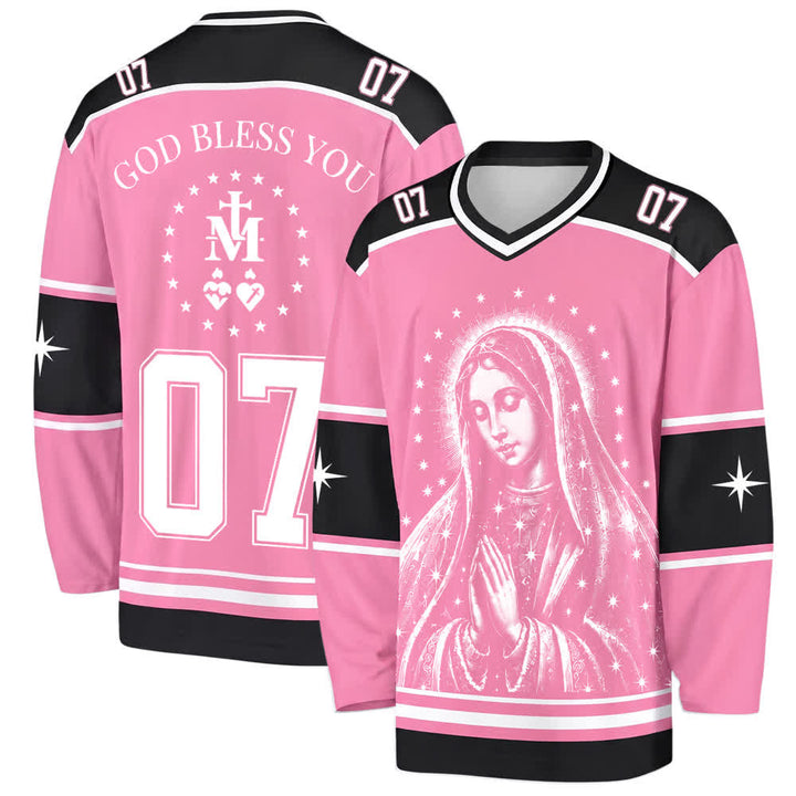 Christianartworkshop Pinkfarbenes Madonna-Star-Langarm-Hockeytrikot - 5XL - image 0