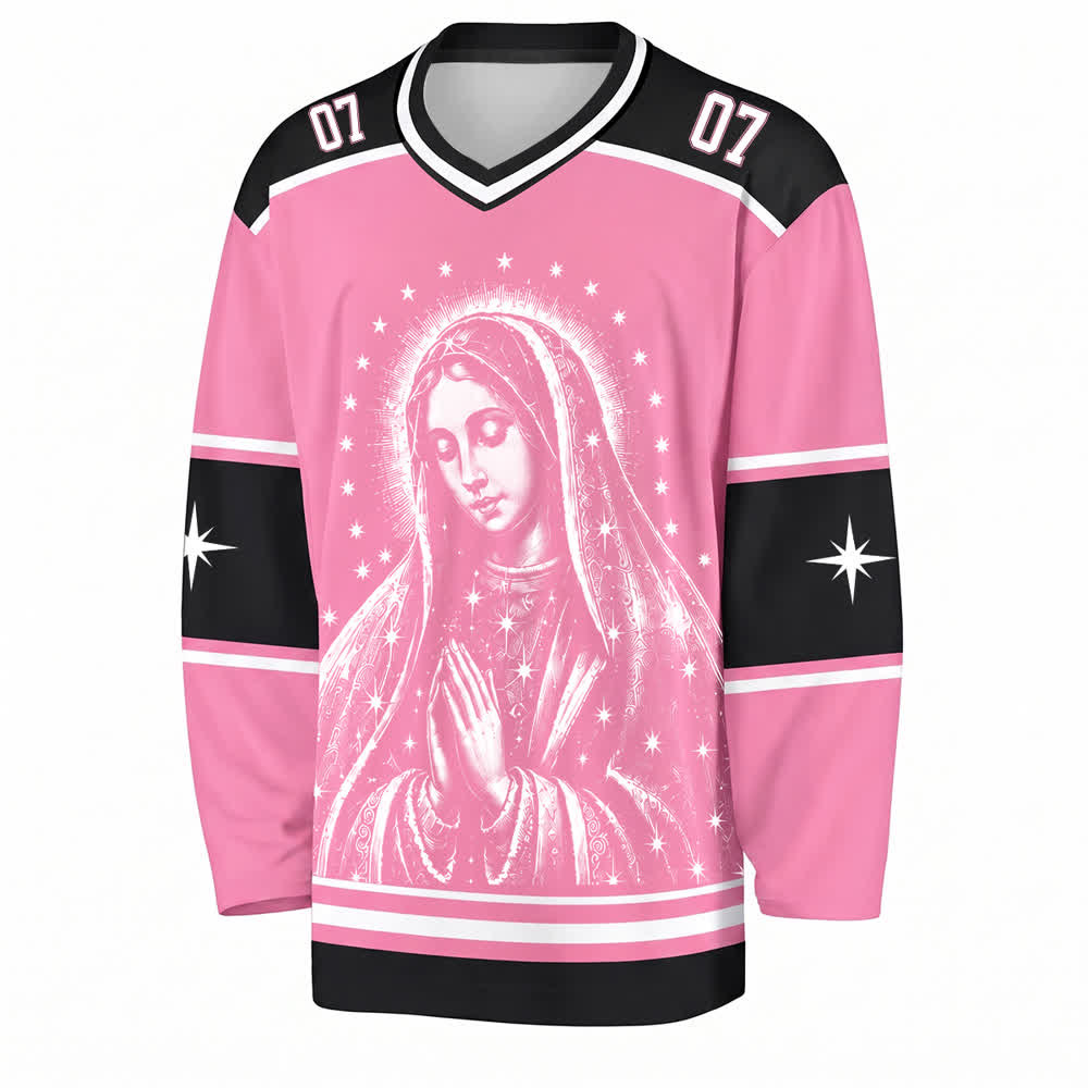 Christianartworkshop Pinkfarbenes Madonna-Star-Langarm-Hockeytrikot - image 1