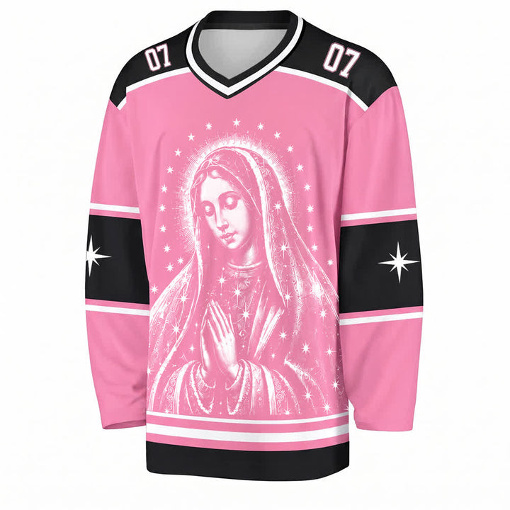 Christianartworkshop Pinkfarbenes Madonna-Star-Langarm-Hockeytrikot - image 1