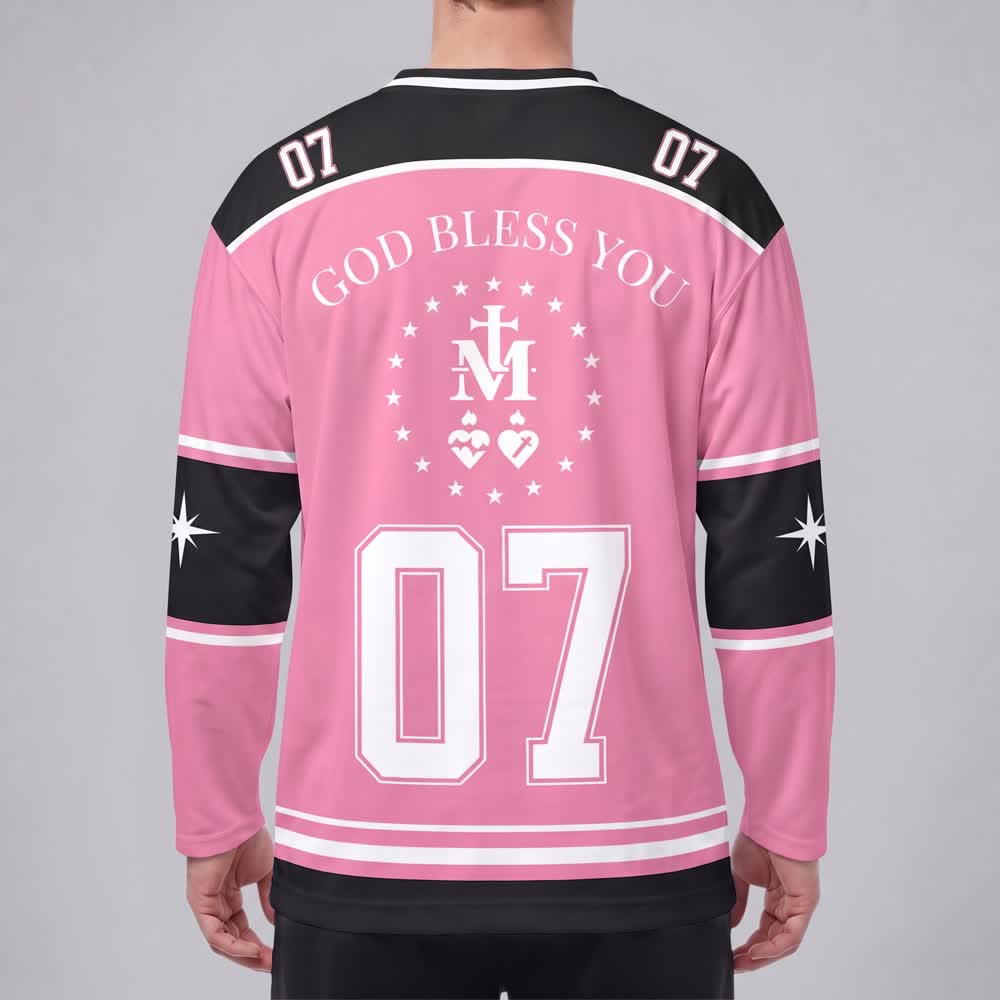 Christianartworkshop Pinkfarbenes Madonna-Star-Langarm-Hockeytrikot - image 4