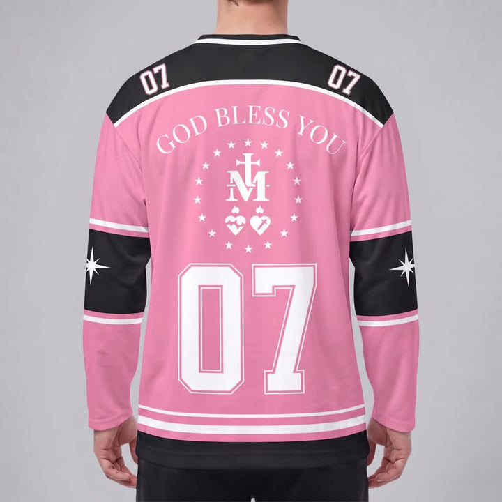 Christianartworkshop Pinkfarbenes Madonna-Star-Langarm-Hockeytrikot - image 4