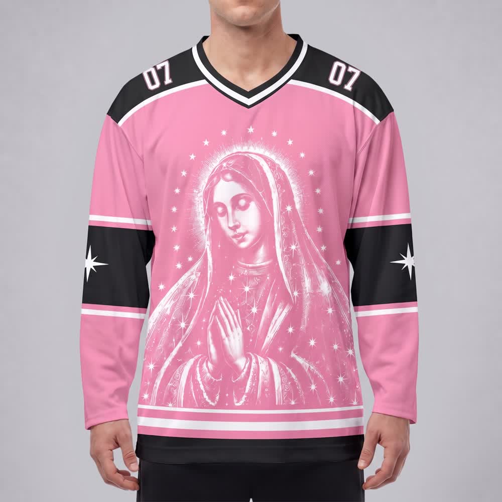 Christianartworkshop Pinkfarbenes Madonna-Star-Langarm-Hockeytrikot - image 3