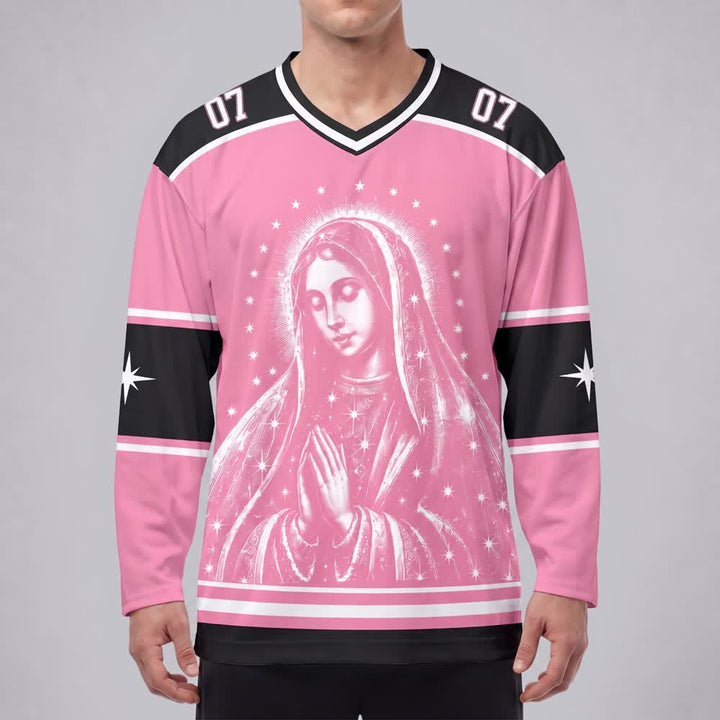 Christianartworkshop Pinkfarbenes Madonna-Star-Langarm-Hockeytrikot - image 3