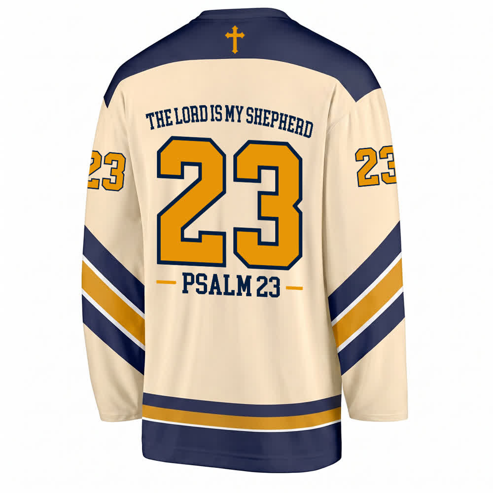 Christianartworkshop Psalm 23 Hirtenvers Marineblau Gold Hockeytrikot - image 2