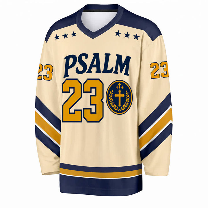 Christianartworkshop Psalm 23 Hirtenvers Marineblau Gold Hockeytrikot - image 1