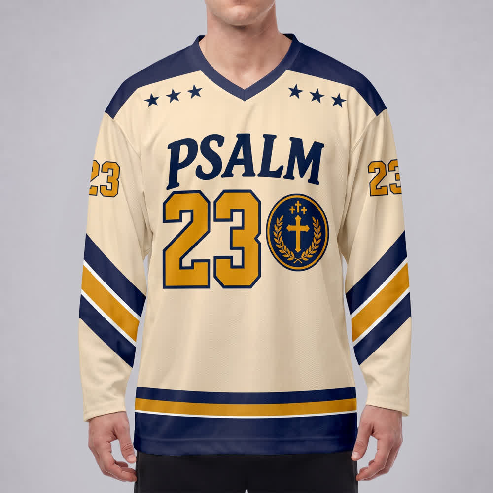 Christianartworkshop Psalm 23 Hirtenvers Marineblau Gold Hockeytrikot - image 3