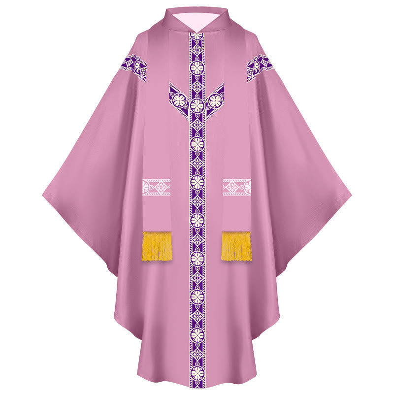Mittelalterlicher Priestermantel von Christianartworkshop mit goldenen religiösen Mustern - Rosa - Einheitsgröße (Länge 130 cm) - image 3