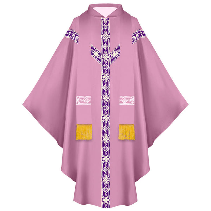 Mittelalterlicher Priestermantel von Christianartworkshop mit goldenen religiösen Mustern - Rosa - Einheitsgröße (Länge 130 cm) - image 3